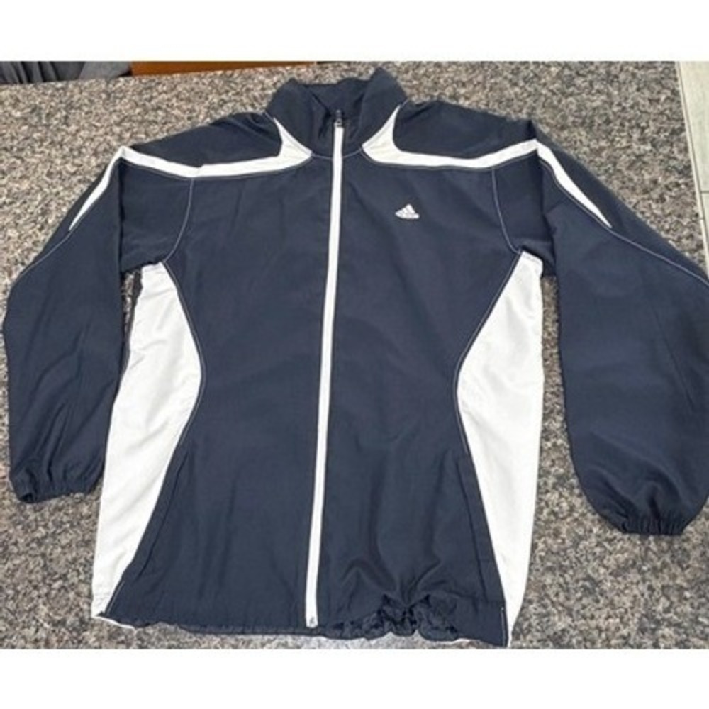 Adidas Mens Full Zip Track Jacket Navy Blue White Mesh Lined Size Large
